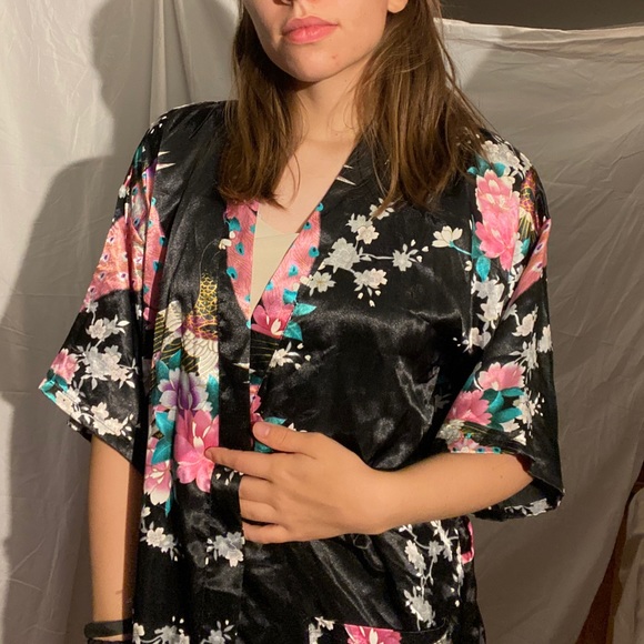 Oriental style night gown sleeping black pink slip - Picture 12 of 16